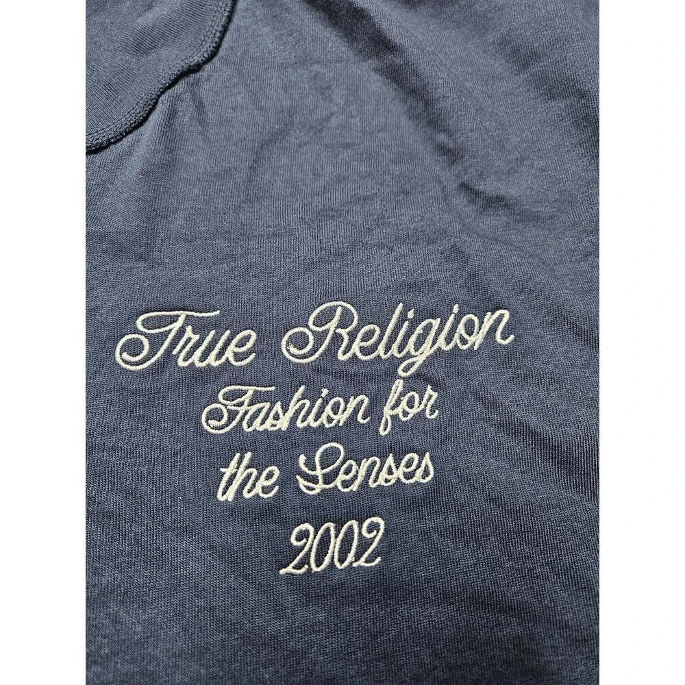 True Religion Mens Drop Shoulder Embroidered TShirt Blue Size XXL 2XL NWT